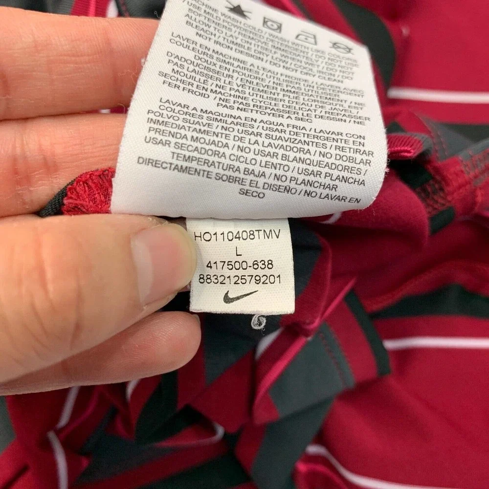 Nike Golf Shirt Mens L Large Wine Red Striped Stretch Performance Polo Whirlwind - Picture 10 of 12